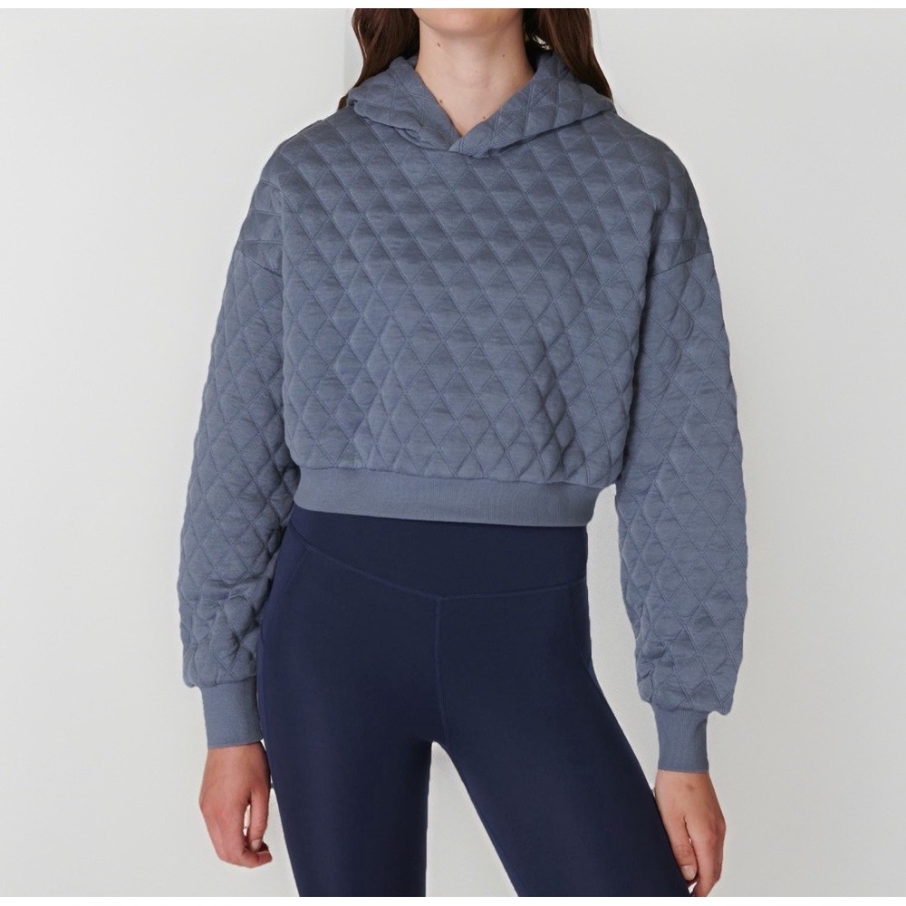 NEW Sweaty Betty Blue Sandwash Quilted Athletic Hoodie Jacket Sz XXL $164
